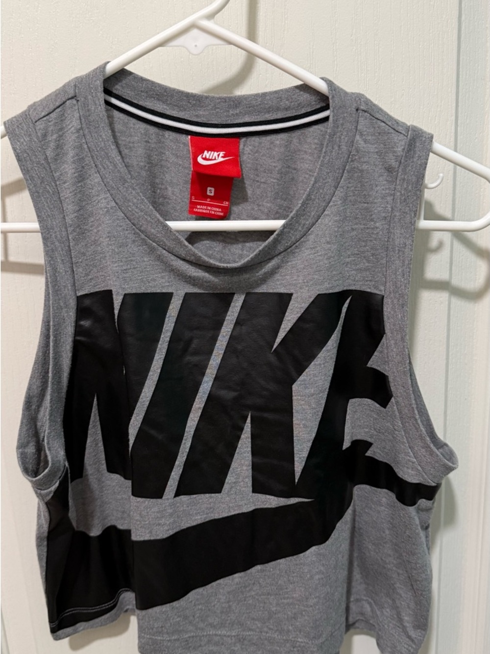 Nike Women’s Grey Cropped Tank with Black Swoosh Logo